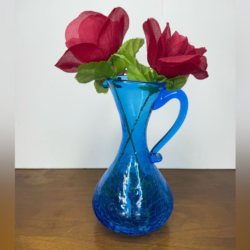 Vintage cobalt blue crackle glass pitcher/craft